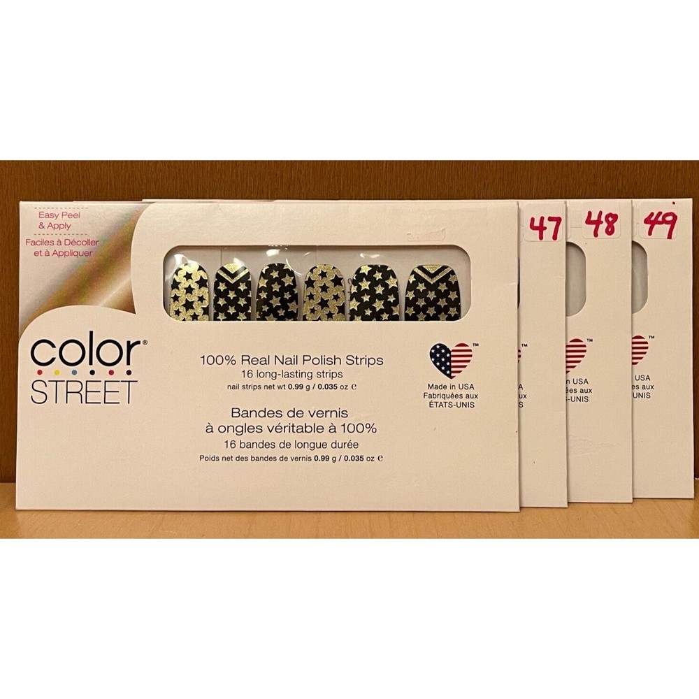 Color Street Nail Polish Strips Salute To You Stripes Black Gold (set of 4) NEW
